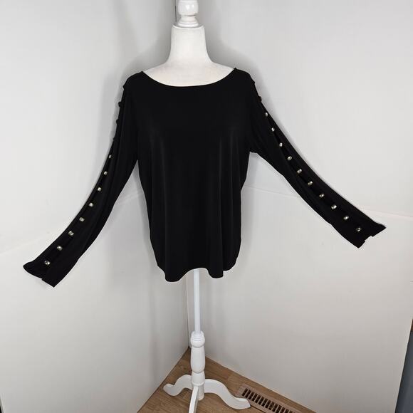 🎄 Michael Kors EUC Embellished sleeves stretchy clear gem top XL black - Picture 3 of 16